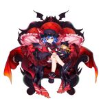  1girl alternate_color bat_wings black_footwear black_headwear bloomers blue_hair closed_mouth crossed_legs doll flandre_scarlet full_body game_cg hat hat_ribbon highres looking_at_viewer pillow red_eyes red_nails red_ribbon remilia_scarlet remilia_scarlet_(tiny_devil_mistress) ribbon rotte_(1109) short_hair short_sleeves simple_background sitting solo third-party_source throne touhou touhou_lost_word underwear white_background wings wrist_cuffs 