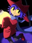  1other androgynous black_pants black_socks blue_hair blue_scarf brown_tunic highres light_bulb niko_(oneshot) oneshot_(game) pants pungsun scarf shoes slit_pupils socks 