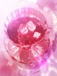  caustics clouds cup drink food_focus highres ice ice_cube makoron117117 no_humans original pink_theme reflection saucer still_life teacup 