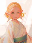  alternate_costume bellhenge blonde_hair braid crown_braid earrings green_eyes japanese_clothes jewelry kimono light_smile looking_at_viewer medium_hair obi pointy_ears princess_zelda sash signature the_legend_of_zelda the_legend_of_zelda:_tears_of_the_kingdom white_kimono yukata 