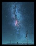  absurdres black_border border building commentary grass highres lxc mountain night night_sky no_humans original outdoors power_lines scenery sky skyline star_(sky) starry_sky transformer transmission_tower utility_pole 