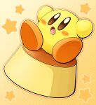  alternate_color blush_stickers brown_eyes colored_skin creature food highres kirby kirby_(series) no_humans open_mouth outline polka_dot polka_dot_background pudding slys_(jesterdysphoria) solid_oval_eyes solo star_(symbol) yellow_skin 