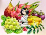  1girl belt black_belt black_hair blue_eyes blush_stickers borrowed_character check_copyright closed_mouth commentary_request copyright_request dougi dragonfruit food food_request fruit grapes hair_ornament hairclip holding holding_food holding_fruit japanese_clothes karate_gi kimono koaraymt leaf light_frown long_sleeves looking_at_viewer no_shoes original pants raspberry shadow short_hair sitting socks star_(symbol) star_hair_ornament starfruit traditional_media v-shaped_eyebrows wariza white_kimono white_pants white_socks wide_sleeves 