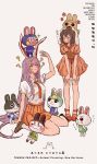  3boys 5girls ? animal_crossing animal_ears carrot closed_eyes coco_(animal_crossing) crossover dotty_(animal_crossing) dress genji_(animal_crossing) haniwa_(statue) inaba_tewi jewelry long_hair multiple_boys multiple_girls necktie ninja oi_yoi_0 orange_skirt pendant pink_dress purple_hair rabbit rabbit_ears rabbit_girl red_eyes reisen_udongein_inaba ruby_(animal_crossing) sasha_(animal_crossing) shirt shoes simple_background sitting skirt snake_(animal_crossing) socks species_connection standing_on_another&#039;s_head touhou very_long_hair white_background white_shirt 