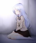  blue_hair closed_eyes hiroya_juuren kneeling long_hair school_uniform sitting sleeping socks tachibana_kanade wariza 