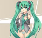  bad_id detached_sleeves green_eyes green_hair hatsune_miku long_hair necktie no_pants panties picolumi solo striped striped_panties twintails underwear very_long_hair vocaloid 