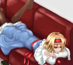 alice_margatroid blonde_hair blue_eyes couch dacho hairband lying on_stomach pantyhose short_hair touhou 