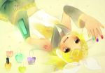  blonde_hair detached_sleeves kagamine_rin nail_polish open_mouth short_hair solo tamayo vocaloid 