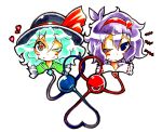  hat headband heart heart_of_string highres komeiji_koishi komeiji_satori messy_hair siblings sisters symbol-shaped_pupils touhou traditional_media wink 