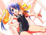  alta armband blue_eyes blue_hair dutch_angle long_hair one-piece_swimsuit original school_swimsuit solo swimsuit twintails 