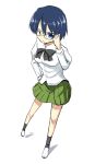  adjusting_glasses aoinu blue_eyes blue_hair glasses hakamichi_shizune katawa_shoujo mute school_uniform short_hair skirt 