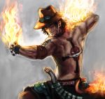  backpiece boyaking fire gun hat male muscle one_piece portgas_d_ace shirtless solo tattoo weapon 