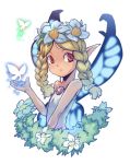  blonde_hair braid butterfly butterfly_wings child fairy flower mercedes odin_sphere pointy_ears red_eyes solo twin_braids wings 