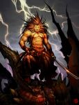  furry katana lightning lion male monster muscle sword takayama_toshiaki thunder weapon 