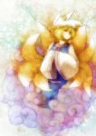  blonde_hair cloud clouds fox_tail hands_in_sleeves hat jespersen multiple_tails short_hair solo tail touhou yakumo_ran 