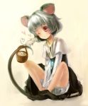  basket grey_hair jewelry mouse mouse_ears mouse_tail nazrin pendant red_eyes short_hair solo tail touhou yamatakabou 
