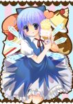  1girl absurdres blue_eyes blue_hair blush cake candy cherry cirno cookie food fruit highres ice_cream macaron nojima_noko pastry pudding short_hair solo touhou wings ⑨ 