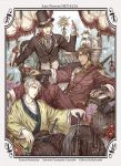  axis_powers_hetalia azuma_yuuhi bad_friends_trio_(hetalia) cake flower food france_(hetalia) hat katana military military_uniform multiple_boys prussia_(hetalia) ribbon sheath sheathed spain_(hetalia) sword tailcoat top_hat uniform weapon wine 