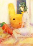  bunny carrot feet green_hair gumi pillow rabbit solo vocaloid 