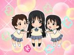  black_eyes black_hair blush brown_hair character_request chibi extra first_year_students_(k-on!) hand_holding hime_cut holding_hands k-on! long_hair lowres mameshiba school_uniform short_hair skirt socks sweater_vest 