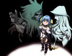  blue_hair bow breasts cleavage dizzy guilty_gear hair_bow long_hair necro red_eyes ribbon solo tail tail_ribbon twintails undine wings yskysk 