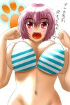  bikini breasts fang large_breasts navel open_mouth purple_hair short_hair sideboob swimsuit syroh violet_eyes 