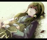  green_eyes green_hair hair_tubes ion letterboxed long_hair lying male ouri tales_of_(series) tales_of_the_abyss tears white_background 