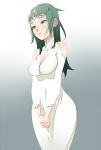  breasts cleavage dress gradient gradient_background green_eyes green_hair hands_clasped hips large_breasts long_hair mono shadow_of_the_colossus standing tensugi_takashi 