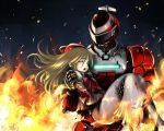  1boy 1girl armor female fire fire_(winspector) height_difference kaneko_tsukasa male metal_hero rescue tokkei_winspector 