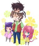  black_hair blue_eyes blush brown_hair cat_ears cat_tail chibi closed_eyes feldt_grace glasses gundam gundam_00 kemonomimi_mode kinutarou lockon_stratos long_hair neil_dylandy pink_hair purple_hair red_eyes setsuna_f_seiei smile tail tieria_erde twintails vest 