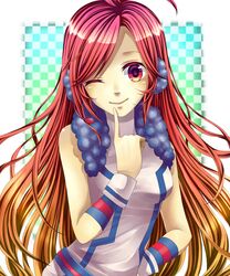  earmuffs gloves headphones long_hair miki_(vocaloid) redhead solo vocaloid wink 