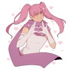  1girl breasts commentary elbow_gloves fire_emblem fire_emblem:_the_blazing_blade gloves grin hanpetos heart heart_background long_hair one_eye_closed pink_hair purple_scarf scarf serra_(fire_emblem) small_breasts smile solo symbol-only_commentary twintails upper_body violet_eyes white_gloves 