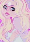  1girl black_eyes blue_eyes colored_skin dress extra_eyes gem long_hair looking_to_the_side parted_bangs parted_lips prismtea rainbow_quartz solo steven_universe very_long_hair 