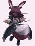  1girl absurdres animal_ears antenna_hair black_footwear blue_jacket breasts character_request commission dark-skinned_female dark_skin dated_commentary dress final_fantasy highres hwaryeok jacket long_hair purple_hair rabbit_ears rabbit_girl red_eyes small_breasts smile solo very_dark_skin viera white_background white_dress 