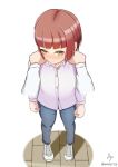  1girl alternate_costume bob_cut casual collared_shirt denim full_body jeans kantai_collection nanasp_7sp pants redhead shirt shoes short_hair white_footwear yellow_eyes z3_max_schultz_(kancolle) 