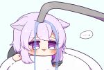  ... 0725akaba 1girl absurdres animal_ears blue_background blush cat_ears cat_under_faucet_(meme) chibi commentary_request faucet highres hololive meme nekomata_okayu nekomata_okayu_(1st_costume) partial_commentary purple_hair simple_background sink solo speech_bubble spoken_ellipsis tongue tongue_out upper_body violet_eyes virtual_youtuber water you&#039;re_doing_it_wrong 