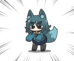  1girl animal_ear_fluff animal_ears bell black_footwear blue_collar blue_eyes blue_hair blue_neckerchief blue_shirt blue_skirt borrowed_character chibi collar commentary_request emphasis_lines fox_ears fox_girl fox_tail fuka-chan full_body fusion grey_thighhighs jingle_bell kemomimi-chan_(naga_u) neck_bell neckerchief original pleated_skirt sailor_collar shirt short_eyebrows simple_background skirt sleeves_past_fingers sleeves_past_wrists solo standing tail thick_eyebrows thigh-highs uni_souchou v-shaped_eyebrows white_background white_sailor_collar zouri 