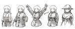  1girl armor belt gambeson ironlily kettle_helm long_hair medieval monochrome ordo_mediare_sisters_(ironlily) twin_braids_sister_(ironlily) white_background 