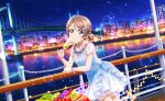 blue_eyes city_lights cityscape dress fruit grey_hair holding_glass love_live!_school_idol_festival_2 love_live!_sunshine!! night short_hair smile watanabe_you