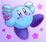  alternate_color blue_skin blush_stickers colored_skin creature food holding holding_food kirby kirby_(series) looking_at_viewer macaron no_humans polka_dot polka_dot_background slys_(jesterdysphoria) smile solid_oval_eyes solo star_(symbol) violet_eyes 