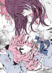  2girls blue_headwear commentary exif_rotation flower ghost hat looking_at_another medium_hair mob_cap multiple_girls pink_flower pink_hair purple_hair red_eyes rimei saigyouji_yuyuko short_hair touhou triangular_headpiece upper_body 