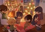  &gt;_&lt; 2girls 4boys aubrey_(omori) basil_(omori) black_eyes black_hair blackwh01396023 blonde_hair book brown_eyes brown_hair chair chibi christmas christmas_ornaments christmas_sweater christmas_tree closed_eyes closed_mouth fire fireplace hero_(omori) holding holding_book holding_stuffed_toy kel_(omori) long_skirt mari_(omori) mewo multiple_boys multiple_girls omori open_mouth parted_lips pleated_skirt sitting skirt standing stuffed_animal stuffed_eggplant stuffed_toy sunny_(omori) sweater teddy_bear tongue turtleneck turtleneck_sweater 