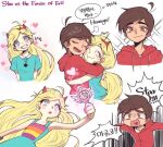 1boy 1girl blonde_hair blue_eyes brown_eyes brown_hair couple female horns hug magic_wand male marco_diaz star_butterfly star_vs_the_forces_of_evil