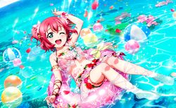  blush green_eyes kurosawa_ruby love_live!_school_idol_festival_2 love_live!_sunshine!! pink_hair short_hair smile swimsuit wink 