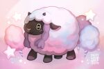  animal_focus cotton_candy driftwoodwolf full_body horns no_humans pink_background pokemon pokemon_(creature) pokemon_(game) pokemon_swsh sheep sheep_horns solo star_(symbol) wooloo 