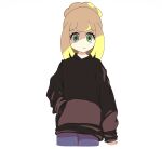  1girl black_hoodie blonde_hair blunt_bangs el_michi45 green_eyes hand_in_pocket hood hoodie light_frown lillie_(pokemon) looking_at_viewer pokemon white_background 