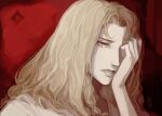  1boy alucard_(castlevania) arm_up blonde_hair castlevania driftwoodwolf long_hair male_focus one_eye_covered shirt solo tears teeth upper_body white_shirt yellow_eyes 