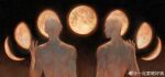  2boys absurdres artist_request astronomy crescent_moon faceless faceless_male from_behind full_moon hand_up highres looking_ahead male_focus moon moon_cycle multiple_boys orange_theme original toned toned_male upper_body 