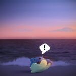  ! animal_focus beach black_eyes clouds dusk english_commentary fangs highres luccas93 nintendo no_humans nostrils ocean open_mouth pokemon pokemon_(creature) seal_(animal) shore sky solo spheal spoken_exclamation_mark 