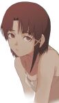  1girl brown_eyes brown_hair gauss_&lt;bokashi hair_ornament highres iwakura_lain leaning_forward looking_at_viewer serial_experiments_lain shirt short_hair simple_background sketch sleeveless sleeveless_shirt solo tank_top white_background white_tank_top x_hair_ornament 